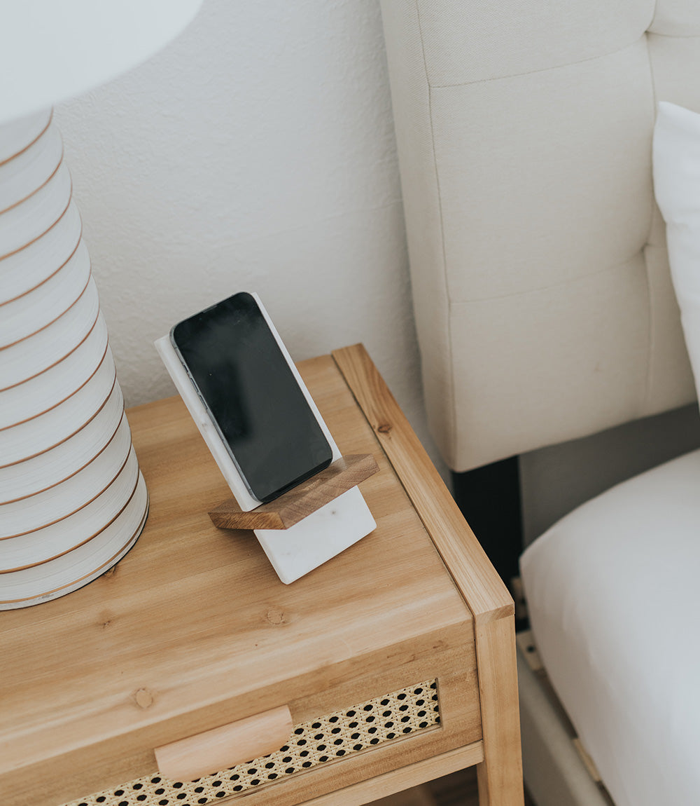 Indukala Moon Phase Phone Stand - Wood, Marble & Brass