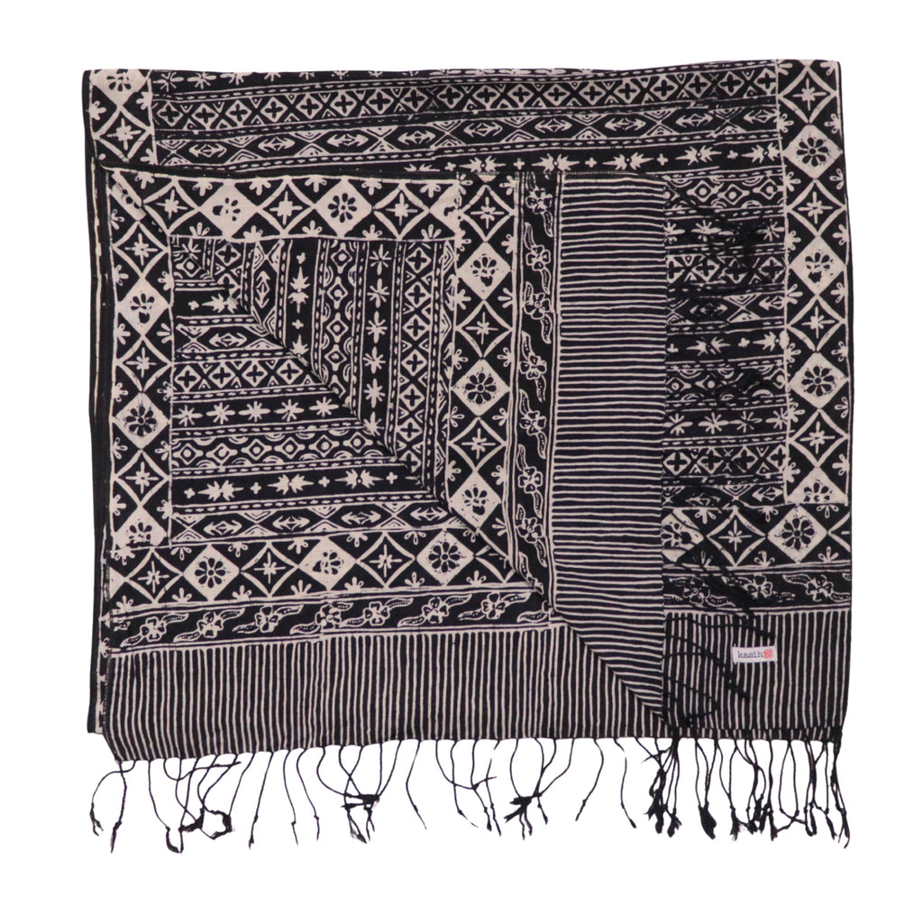 Hand Dyed Batik Scarf - Black & White