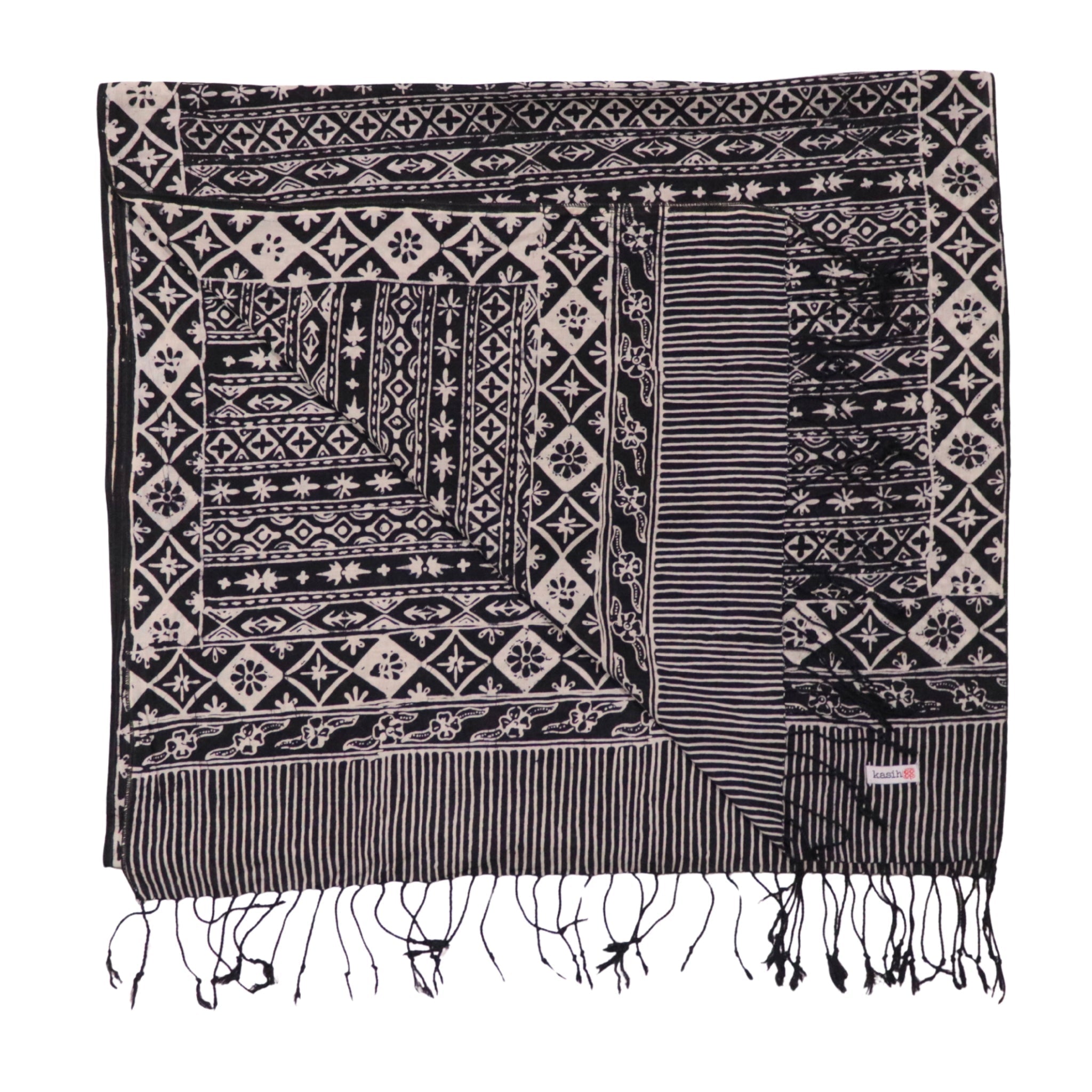 Hand Dyed Batik Scarf - Black & White