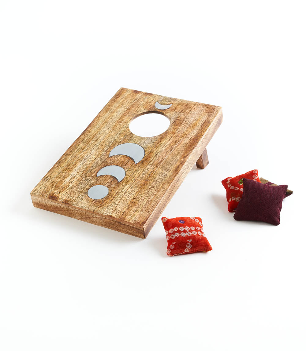 Indukala Handcrafted Wood Moon Phase Cornhole Table Game