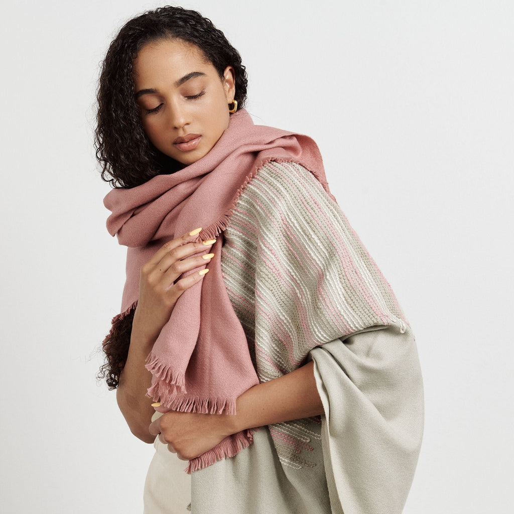 Chive Pink Green Ombre Handloom Merino Throw