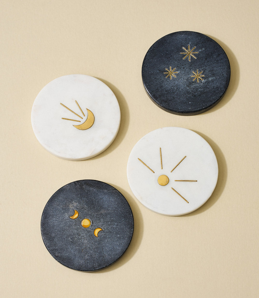 Indukala Moon Phase Marble Coasters - Black & White (Set of 4)