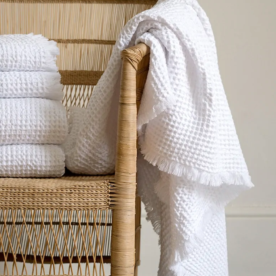 Organic Belgian Waffle Hand Towels - White