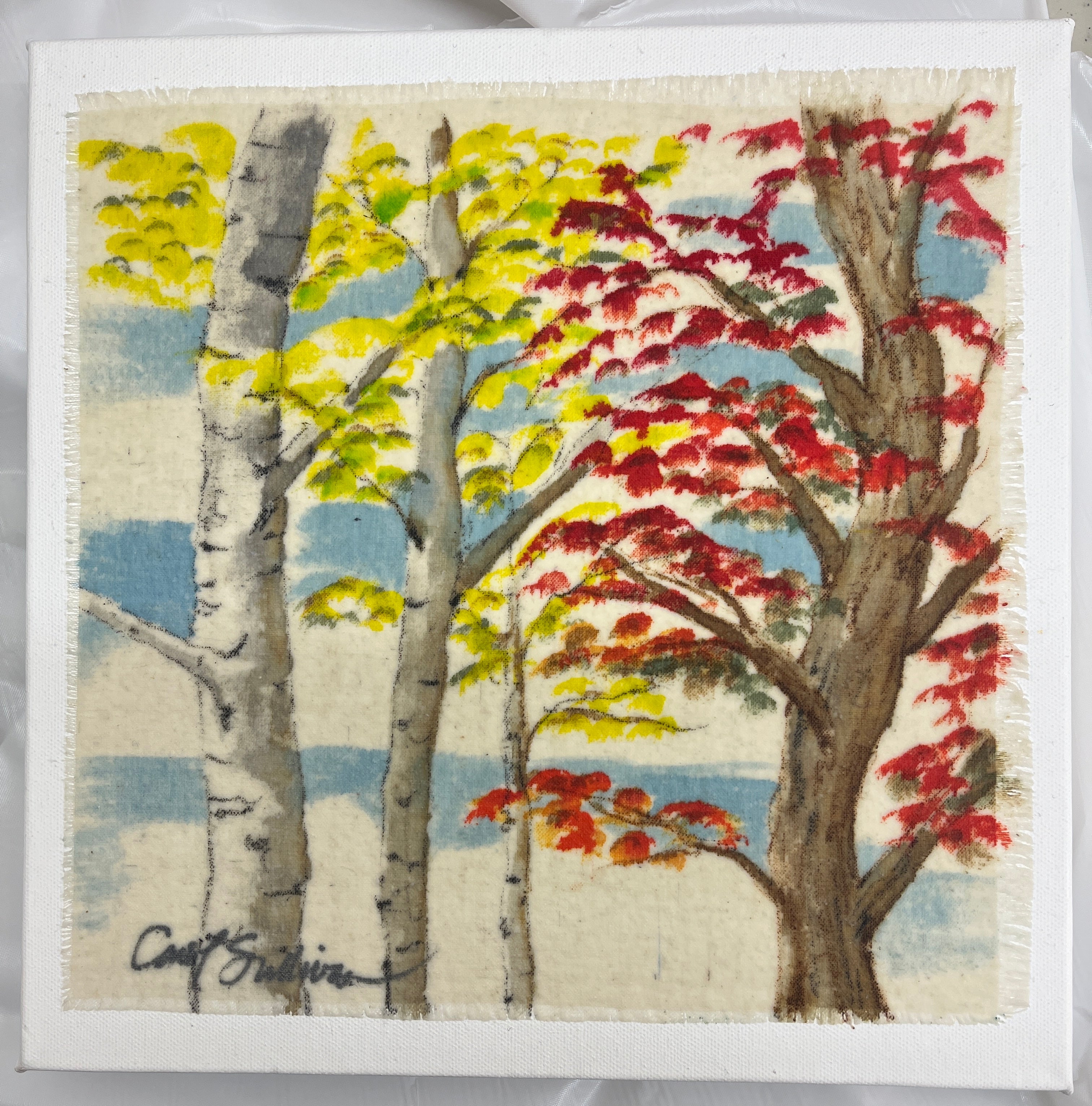 Painting on Raw Silk - Autumn Birch & Maple