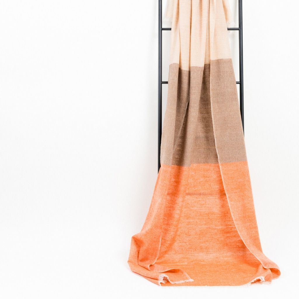 Chestnut Orange Cream Color Block Handwoven Merino Throw