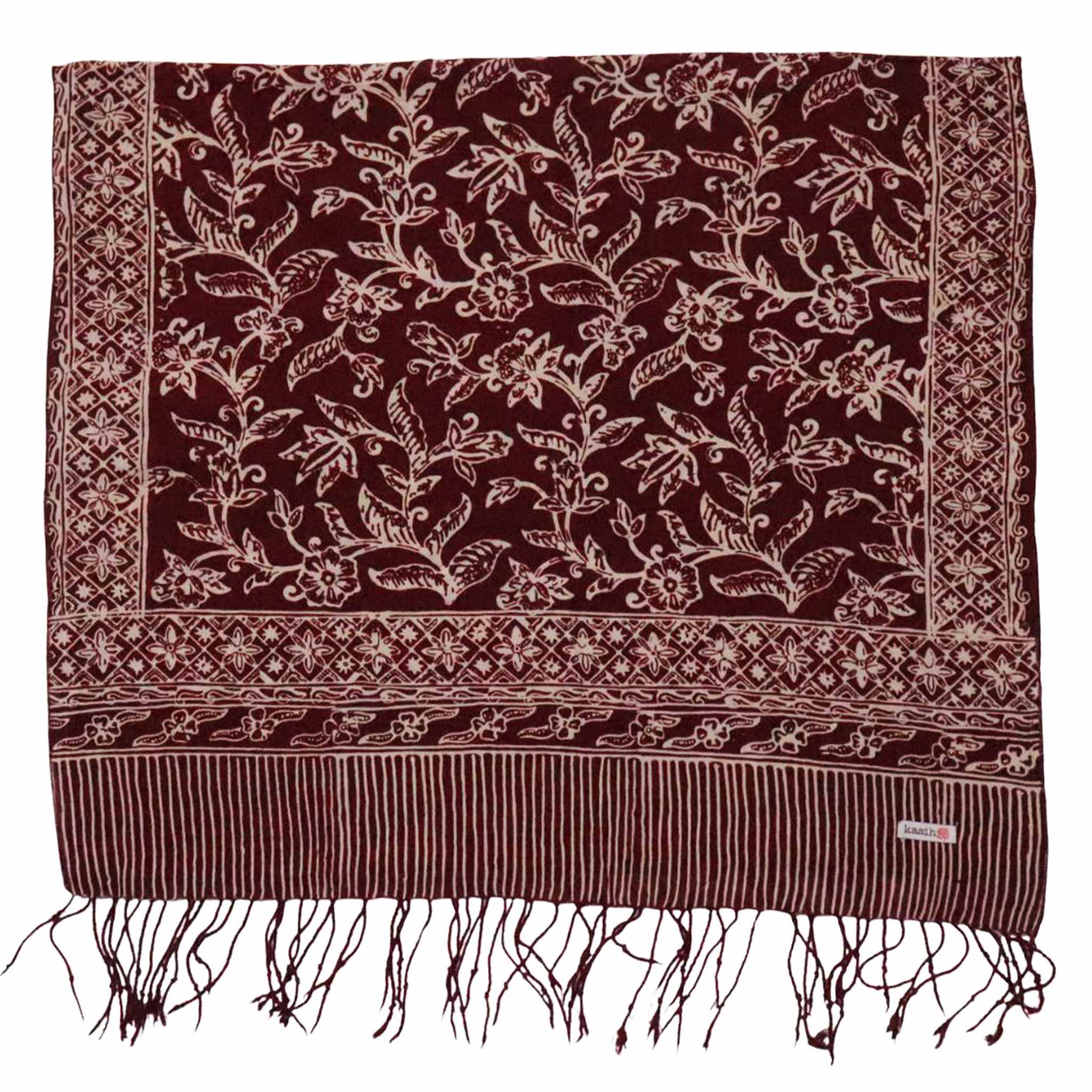 Handmade Batik Scarf - Red, White & Burgundy