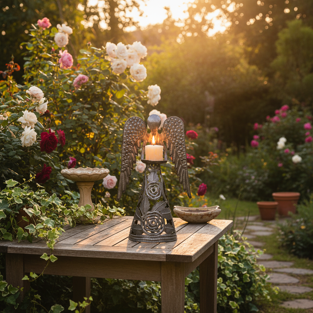 Standing Rose Angel Candle Holder