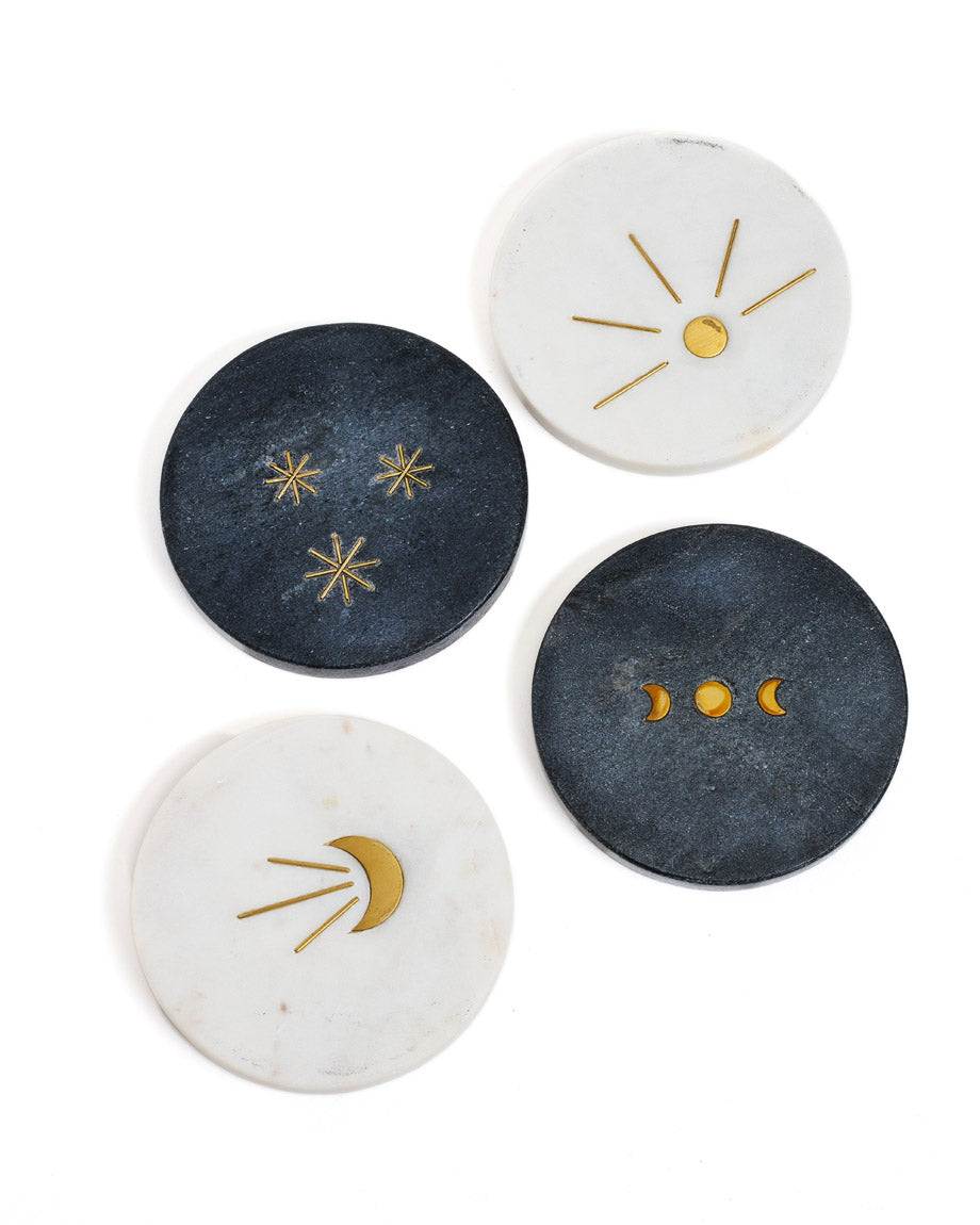 Indukala Moon Phase Marble Coasters - Black & White (Set of 4)