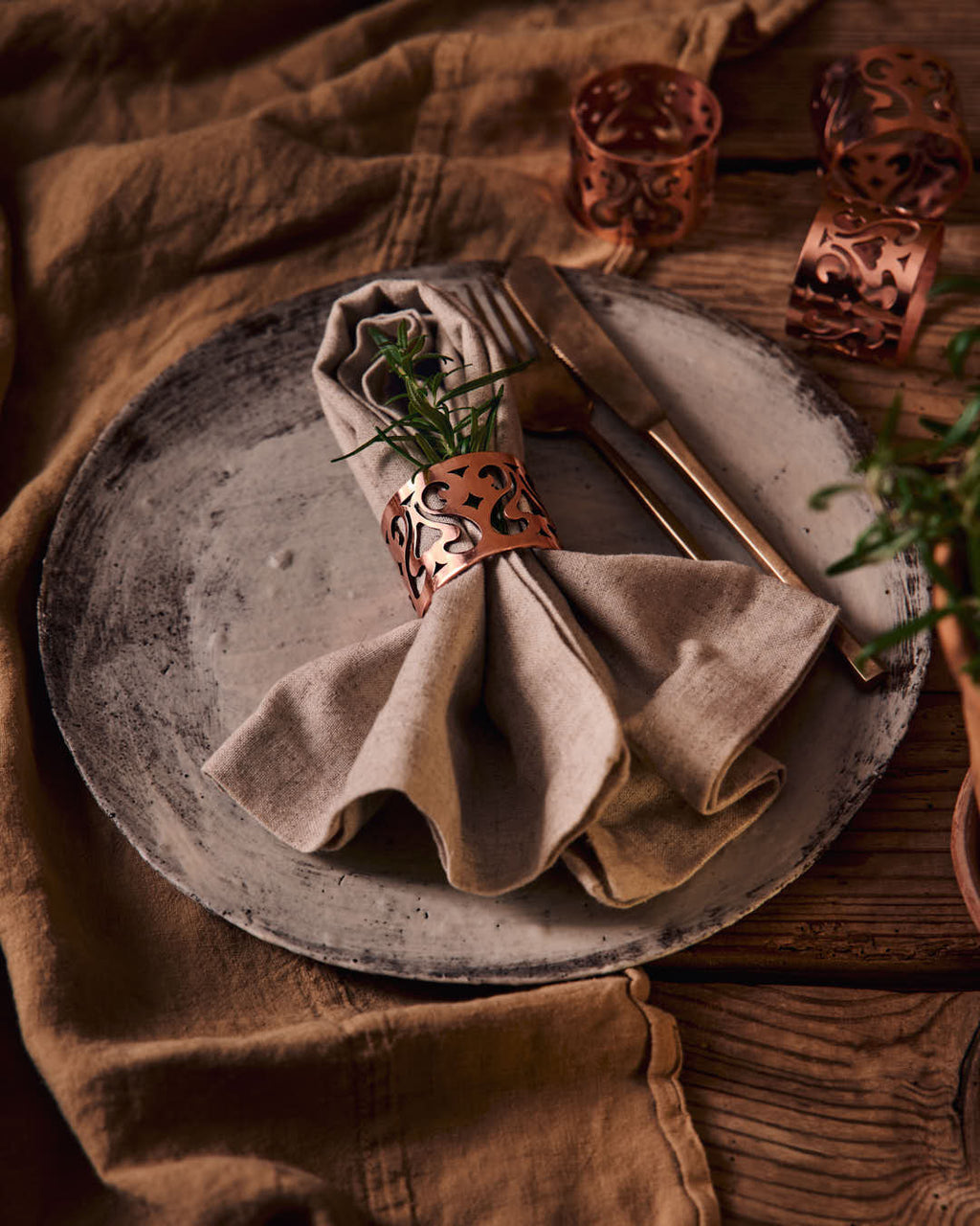 Vintage Inspired Copper Napkin Rings Set (Set of 4)