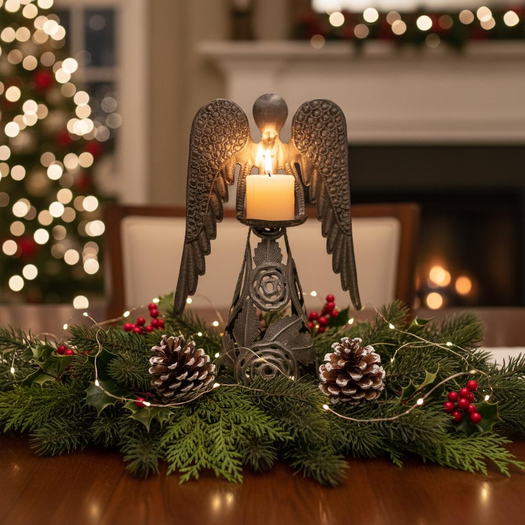 Standing Rose Angel Candle Holder