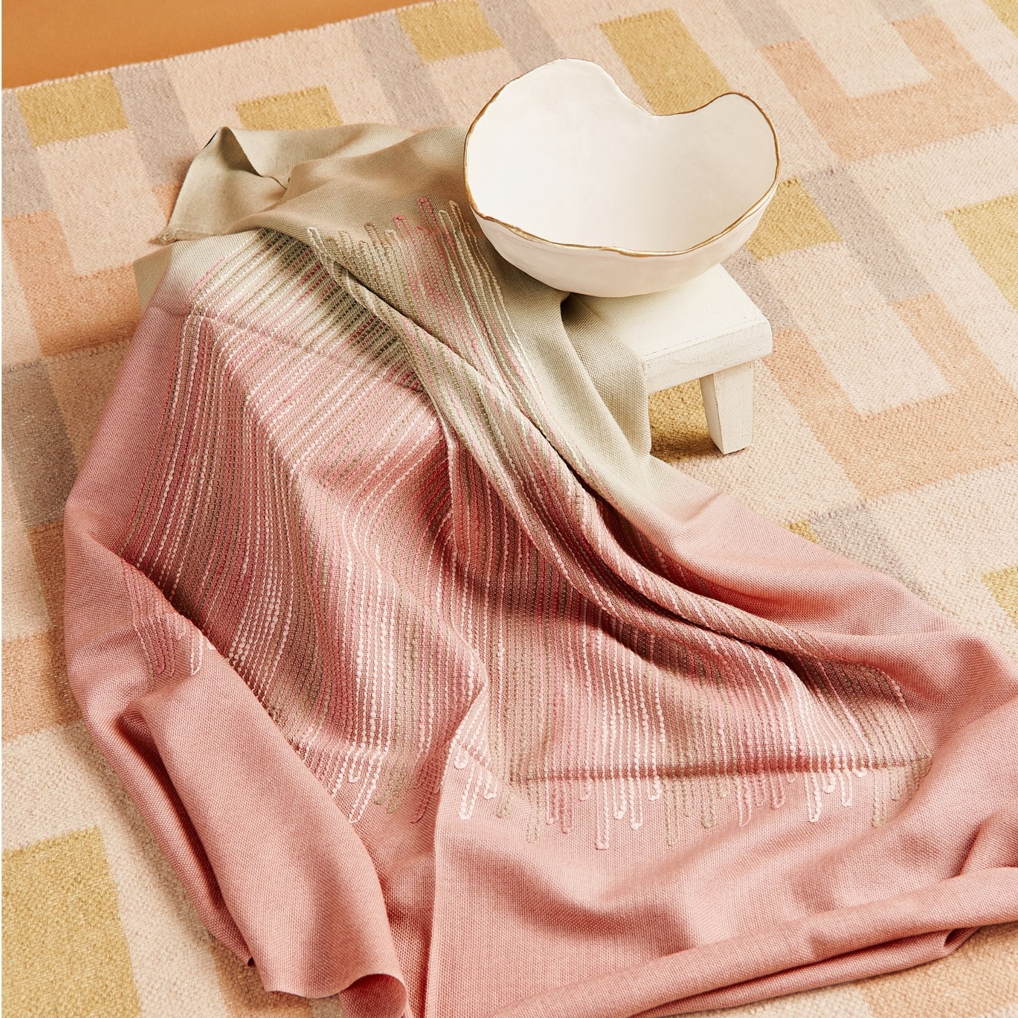 Chive Pink Green Ombre Handloom Merino Throw