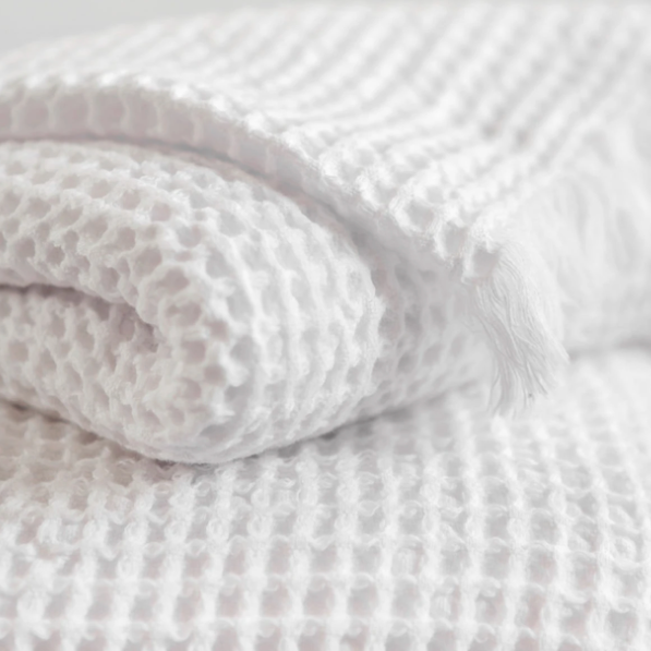 Organic Belgian Waffle Hand Towels - White