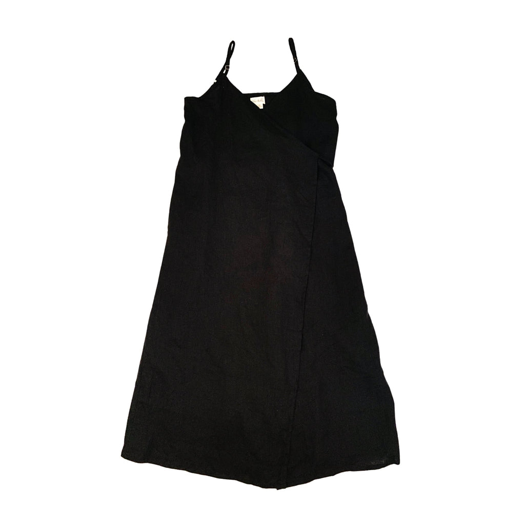 Anita Linen Wrap Front Midi Dress - Black