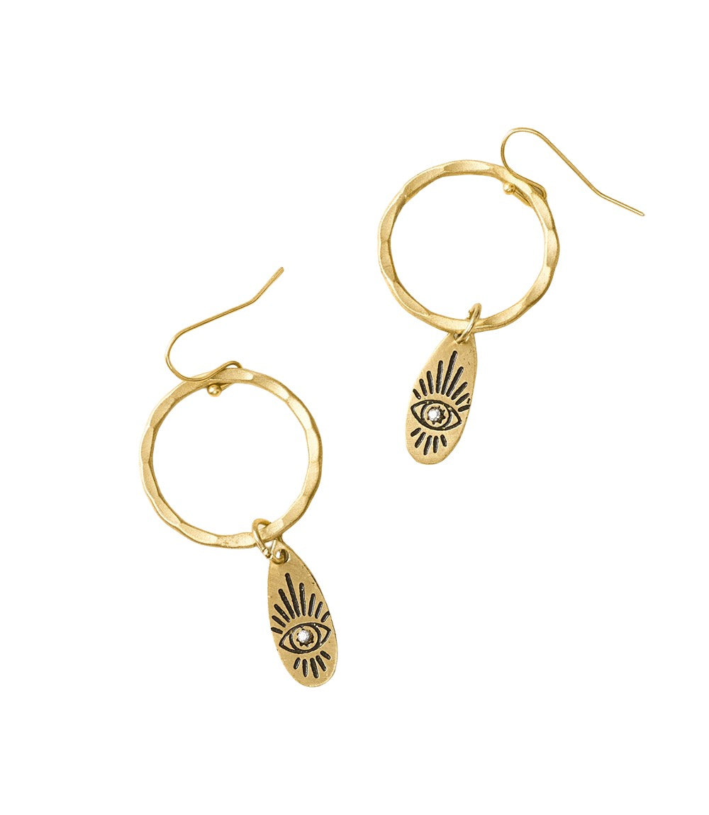 Ruchi Evil Eye Charm Hoop Earrings
