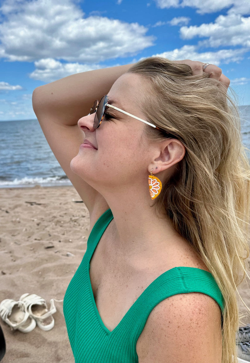 Citrus Fruit Slice Beaded Earrings (Orange or Lime)