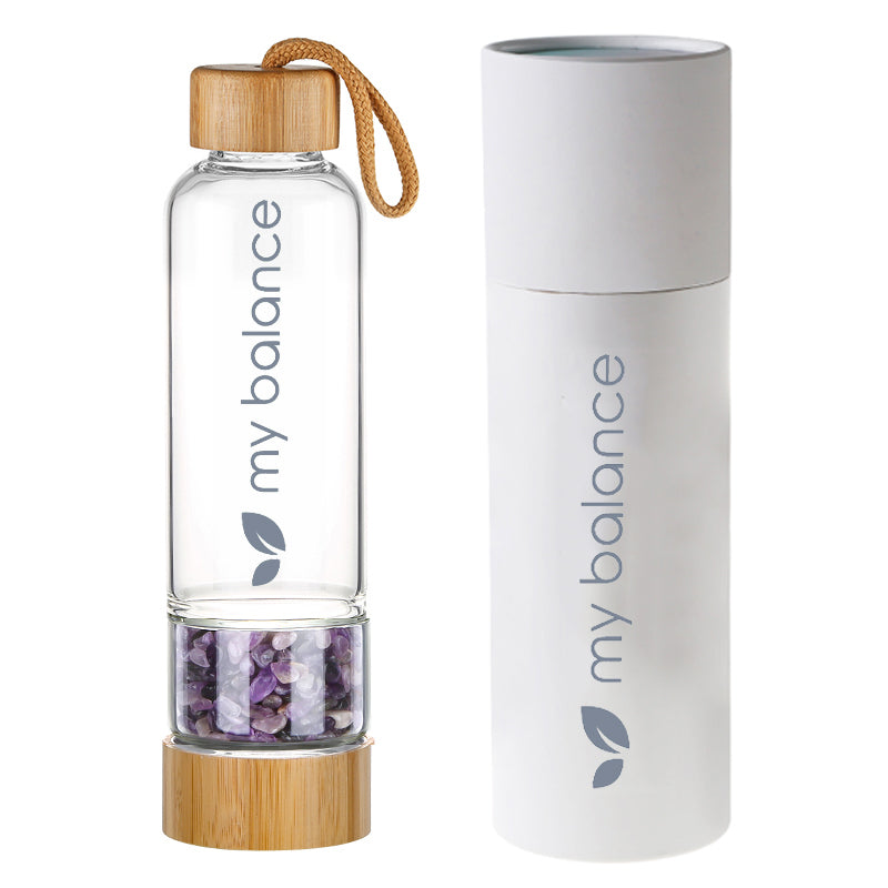 High-Quality Borosilicate Glass Bottle with Amethyst Crystal