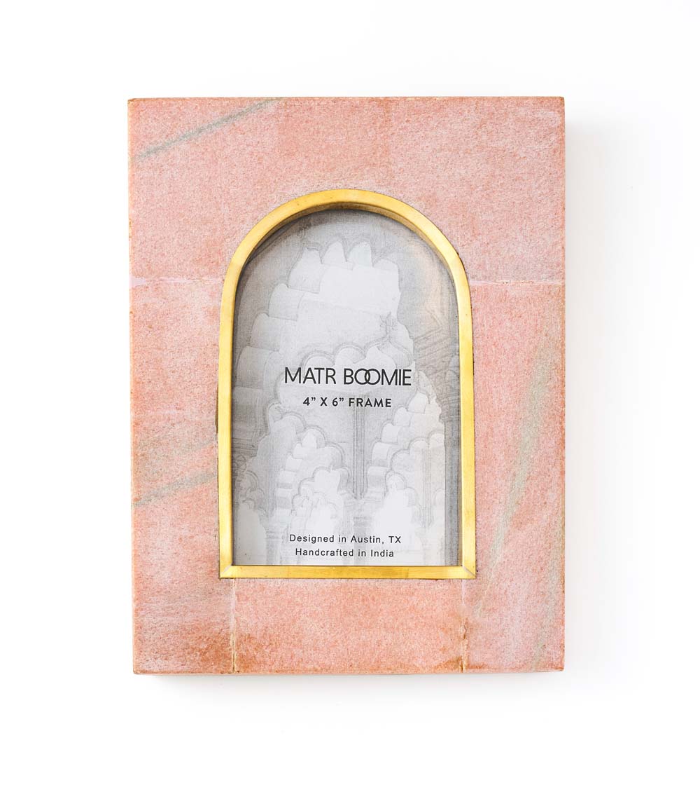 Jaipuri Pink Carved Marble Arch Picture Frame (4x6)