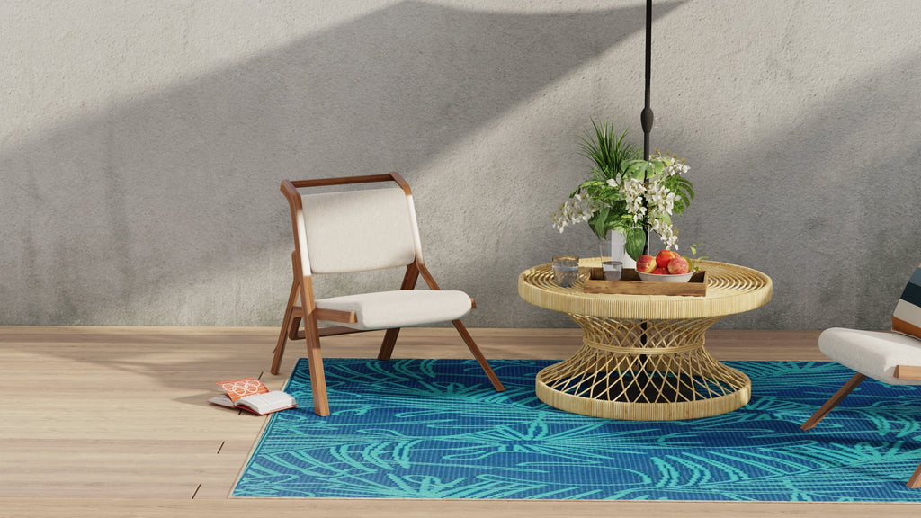 Palm Leaf Deep Turquoise Rug