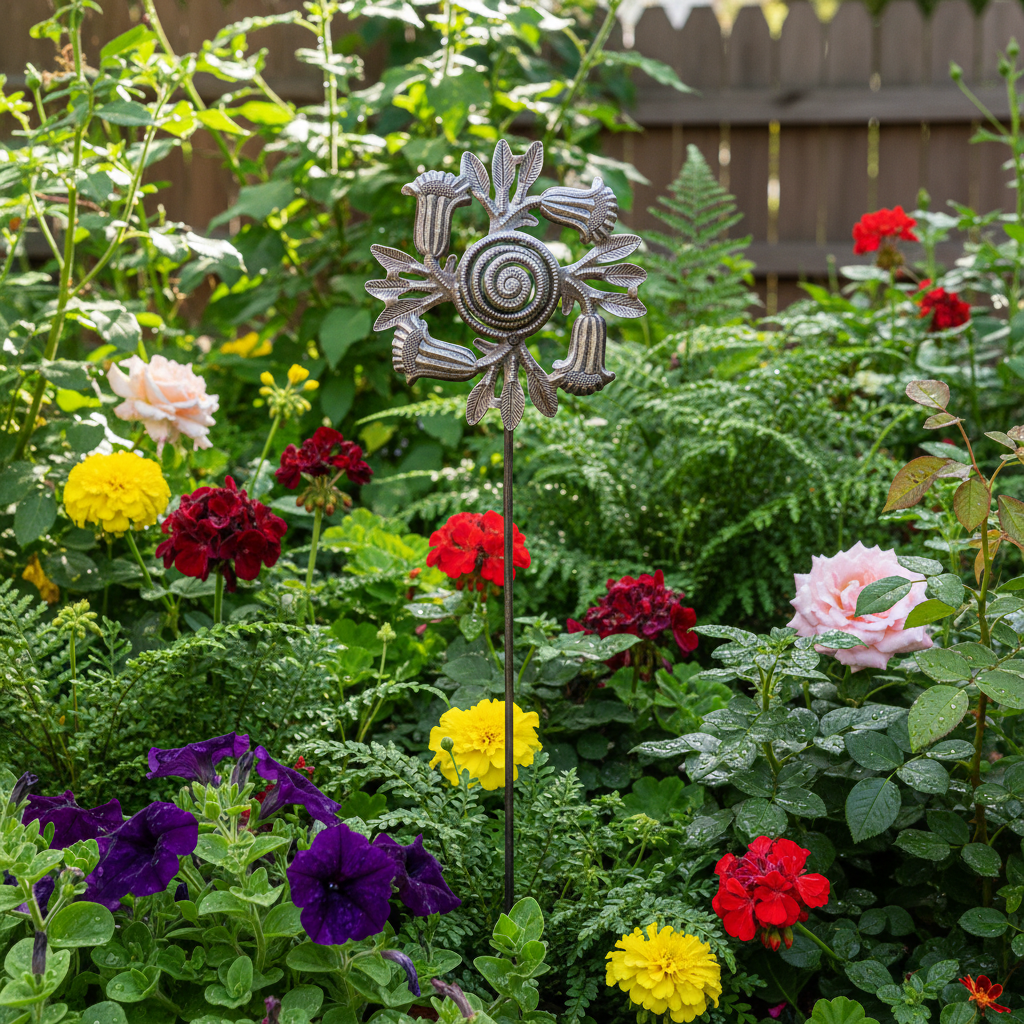 Metal Trumpet Flower Twirl Garden Stakes