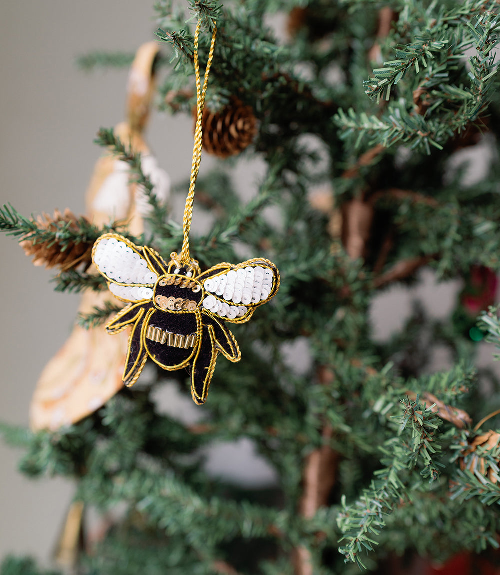 Larissa Plush Bee Beaded Felt Ornament (Embroidered)