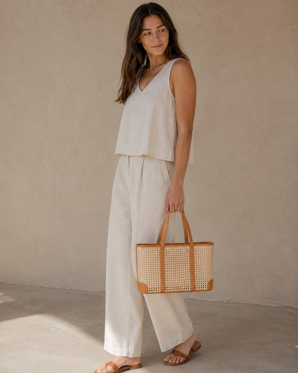Dian Leather & Rattan Tote Bag