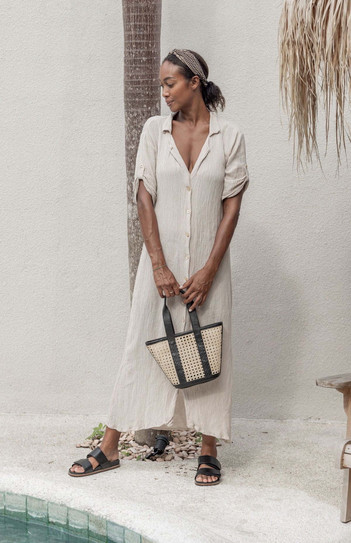 Raja Leather & Cane Carryall Bag