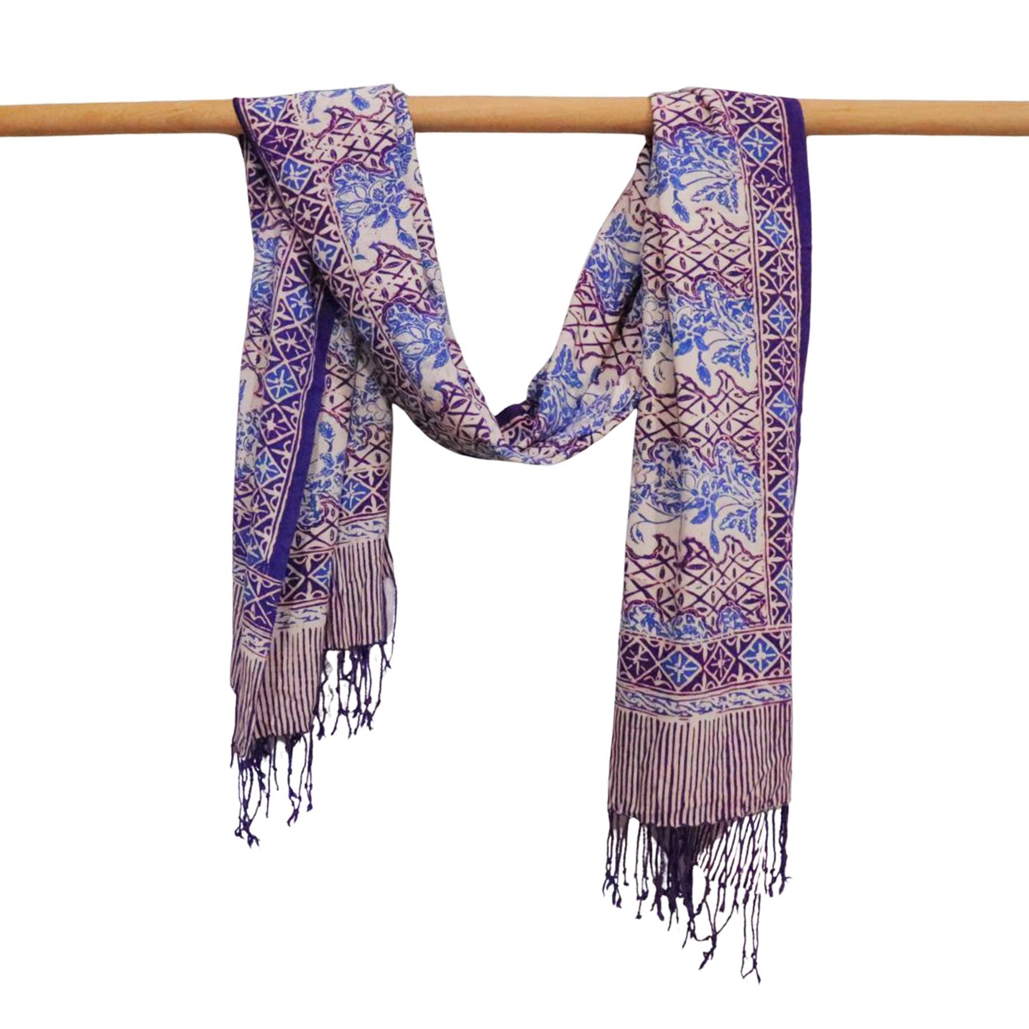 Handmade Batik Scarf - Vines in Navy Blue
