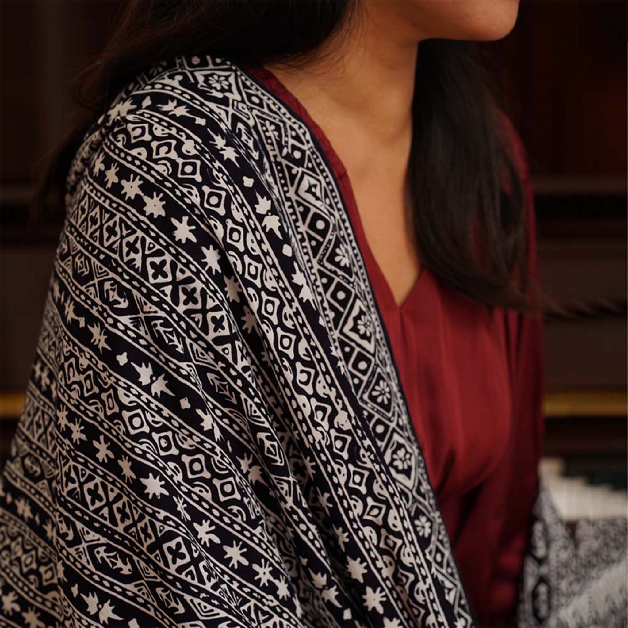 Hand Dyed Batik Scarf - Black & White