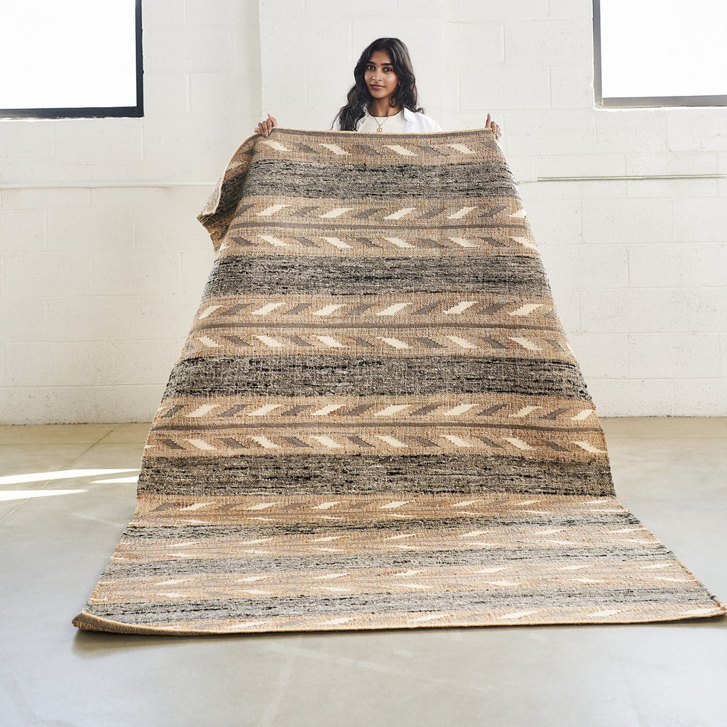 Uneven Arrows Hand Woven Wool Jute Rug - Earthy Hues