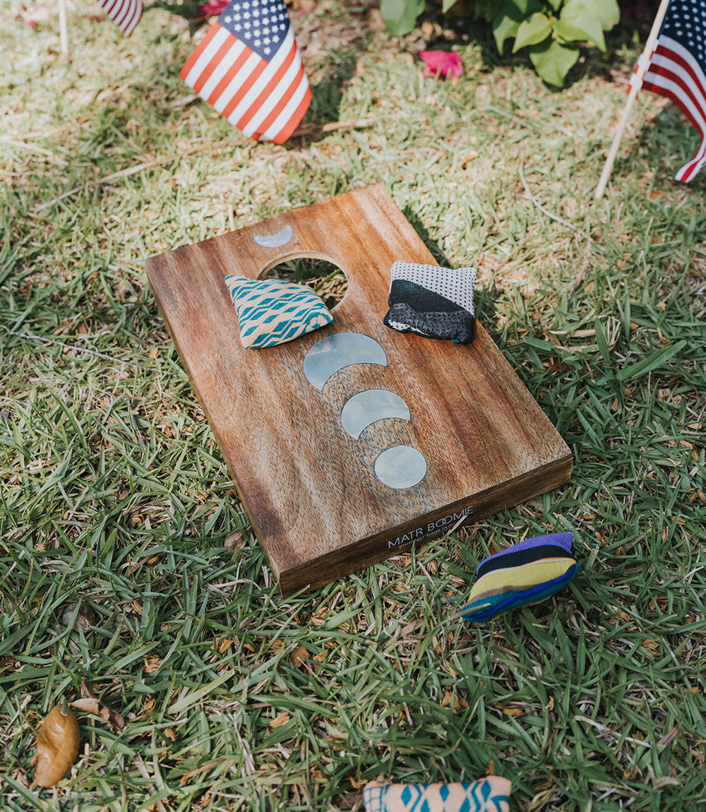 Indukala Handcrafted Wood Moon Phase Cornhole Table Game