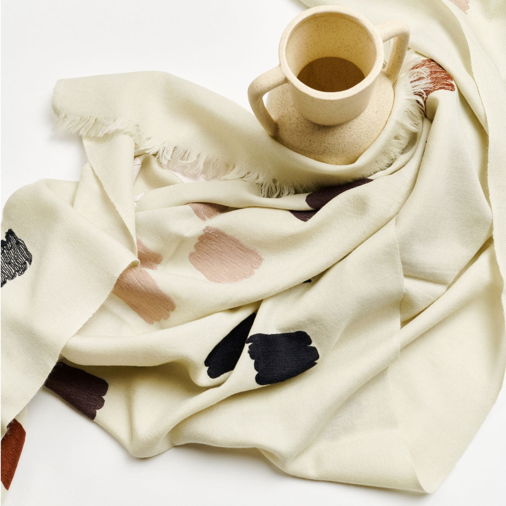 Dahlia Embroidered Hand Woven Modern Artisanal Scarf