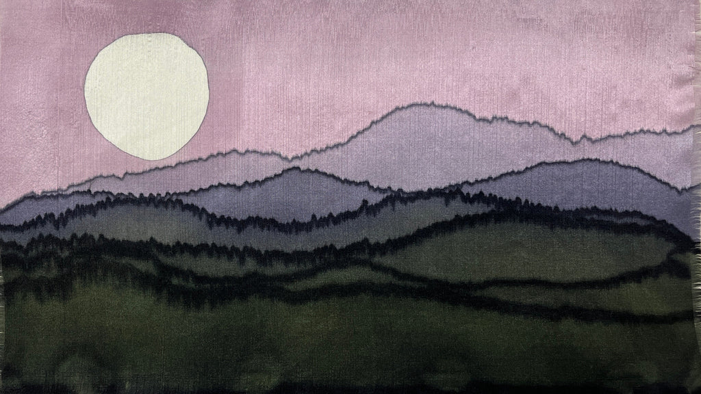 Hand-Dyed Silk Wall Hanging  - Mountain Summer Moonrise