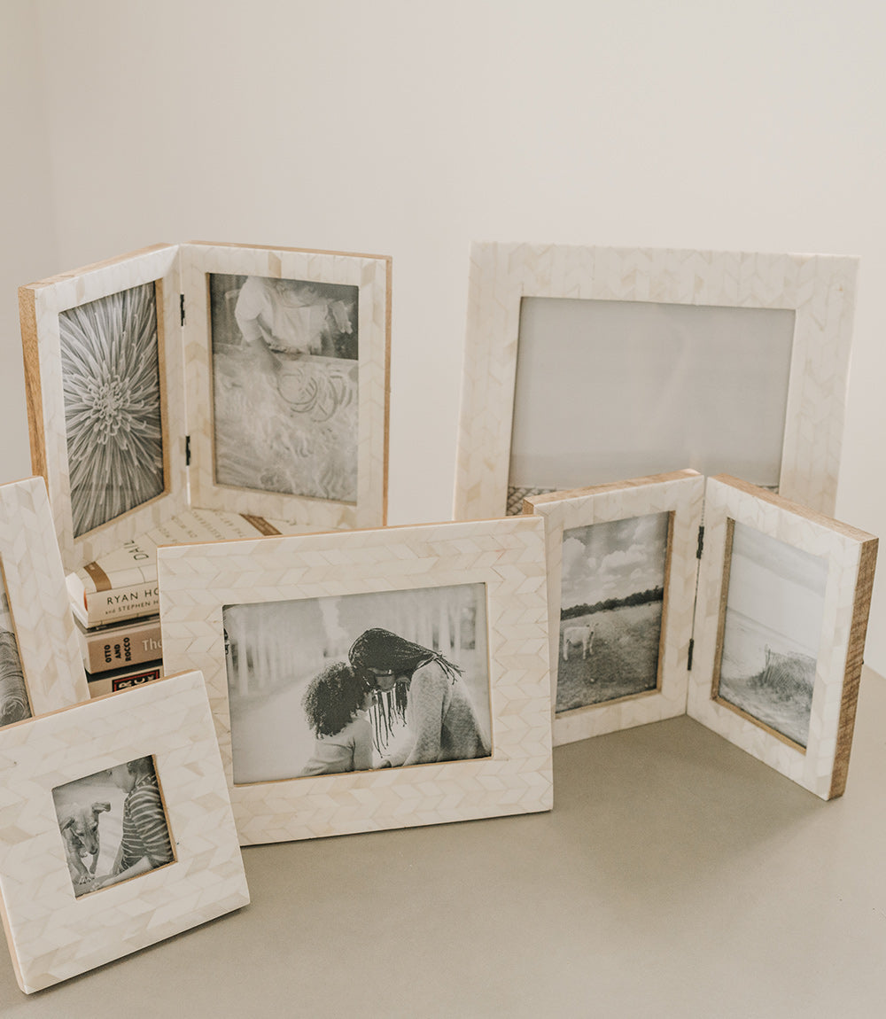 Artemis Double Handcrafted Bone Picture Frame (4x6)