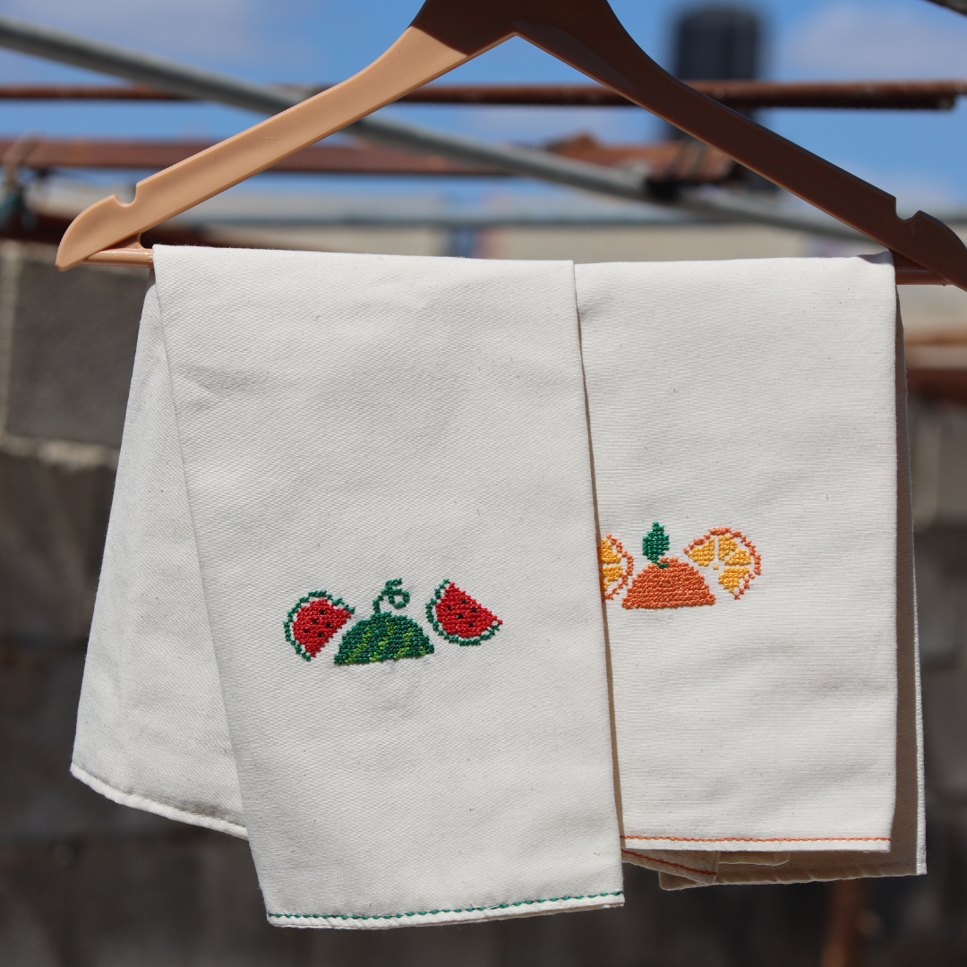 Orange Tatreez Tea Towel