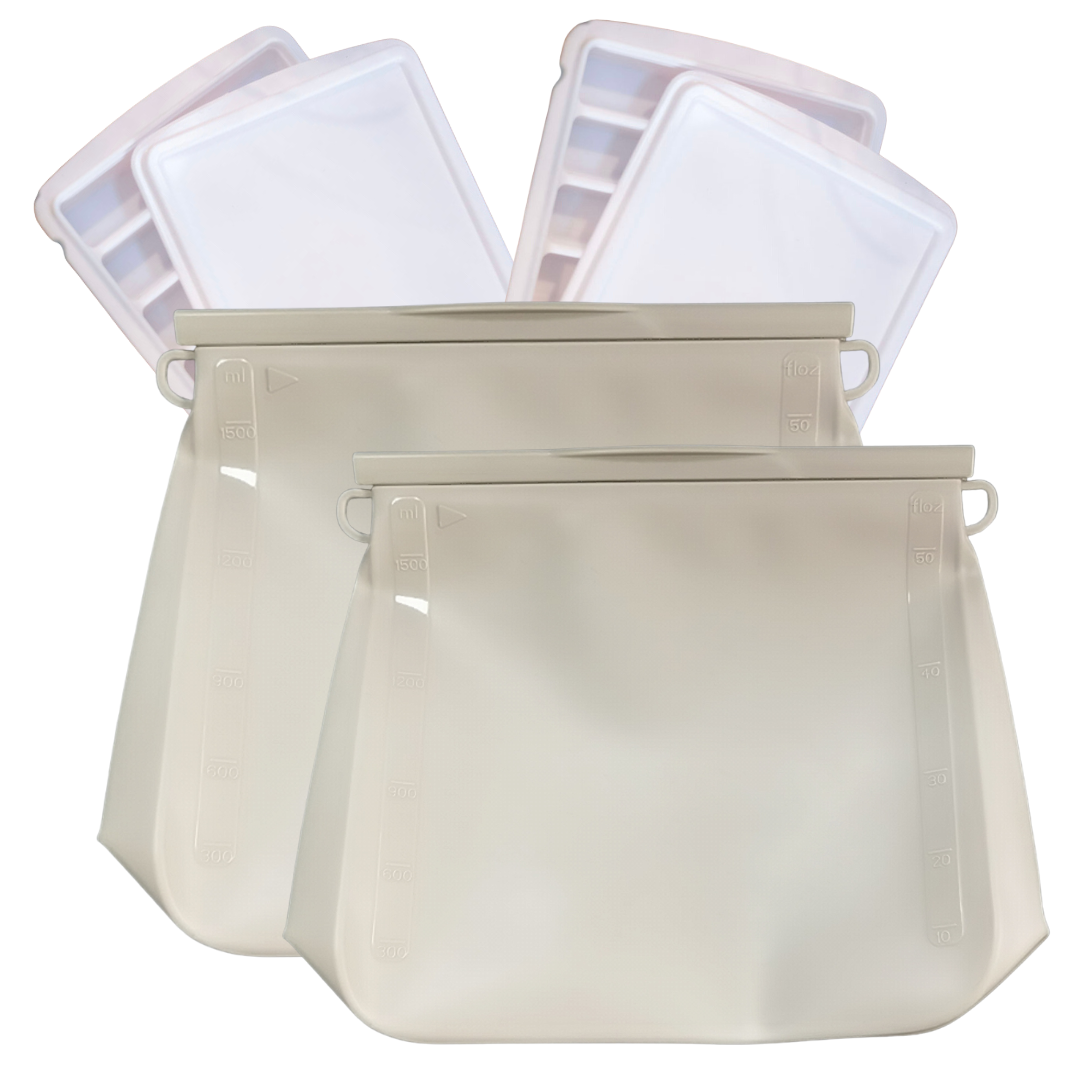 Junobie Infant/Toddler Silicone Bags & Milk/Food  Storage Trays Bundle (4 Pack)