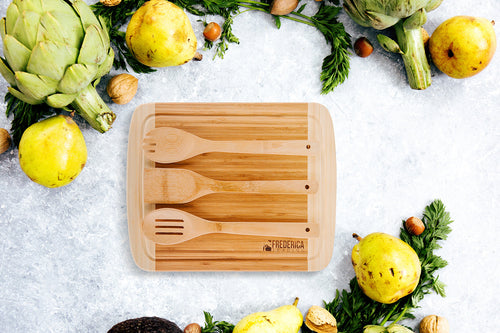 Bamboo Kitchen Collection Bundle - Two Pizza Peels, Cutting Board & Knife Strip