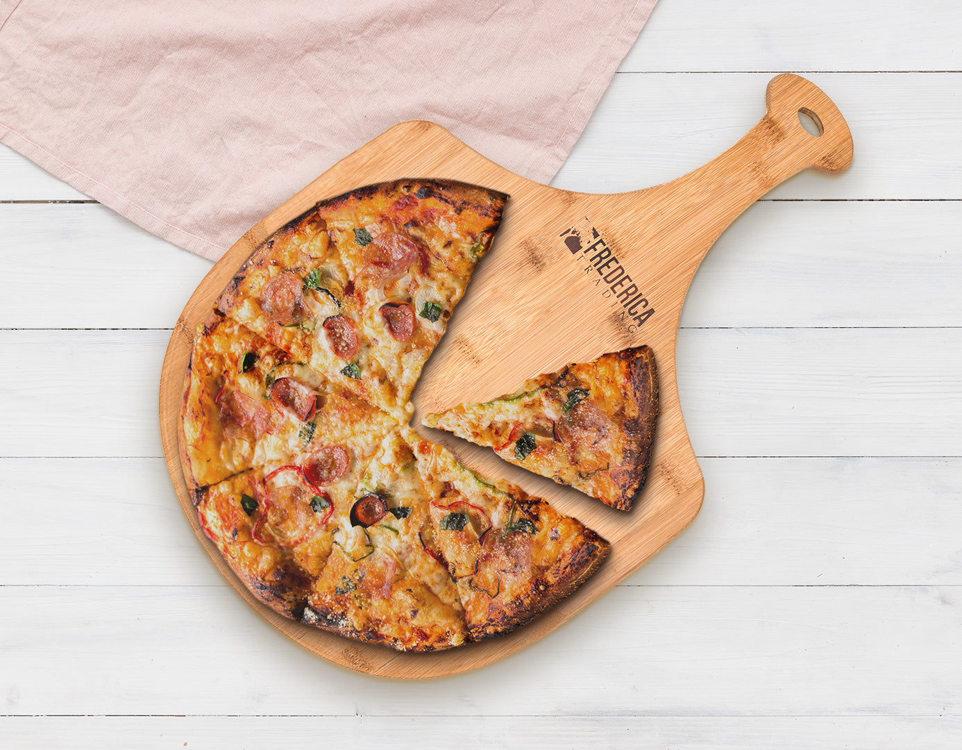 Bamboo Kitchen Collection Bundle - Two Pizza Peels, Cutting Board & Knife Strip