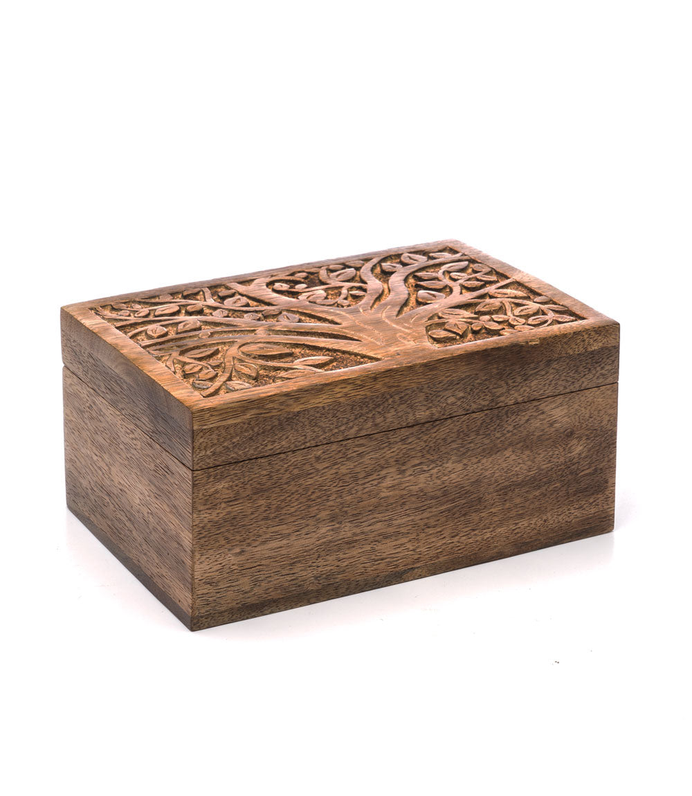 Aranyani Tree of Life Jewelry Box with Tray (Hand Carved Wood)