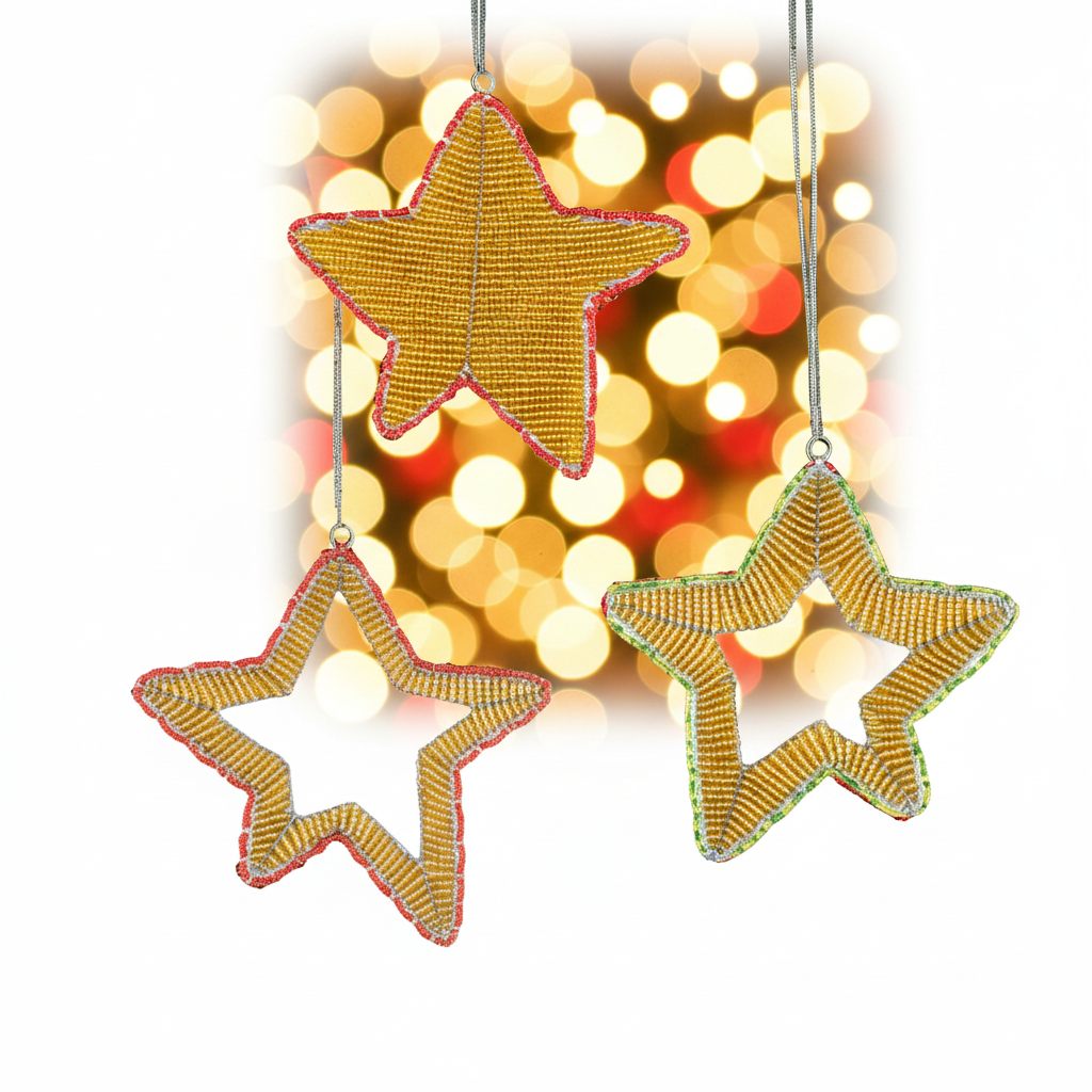 Assorted Handmade Beaded Star Ornament (Set of 3)