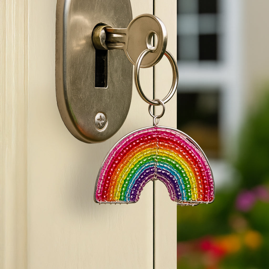 Handmade Haitian Artisan Beaded Rainbow Keyring (Set of 6)
