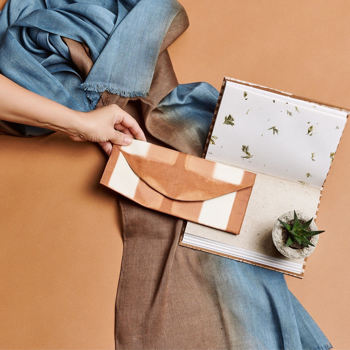 Melo Gold Mulberry Silk Shibori Hand Crafted Envelope Pouch