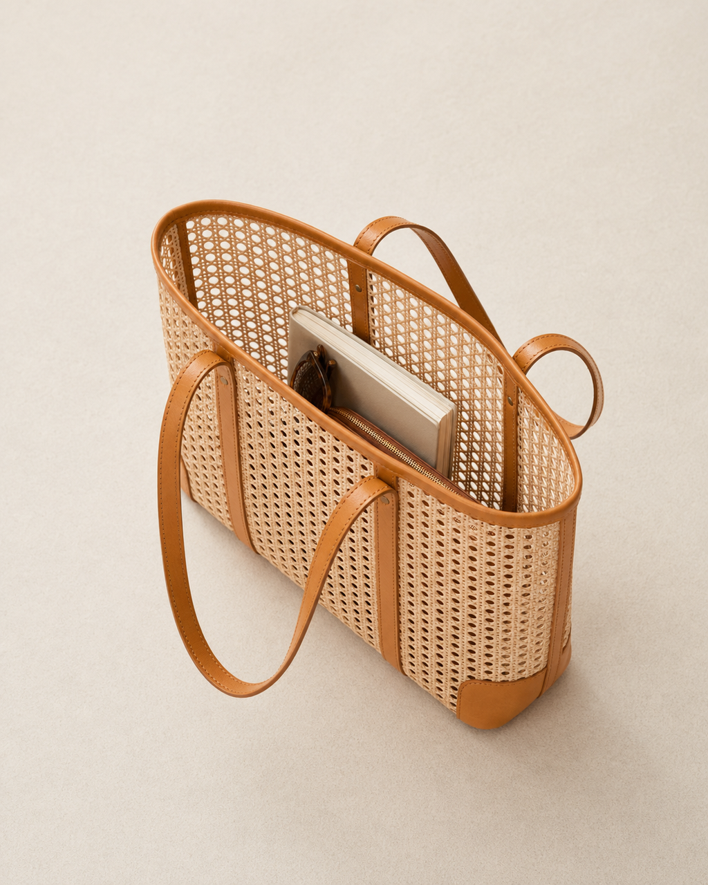 Dian Leather & Rattan Tote Bag