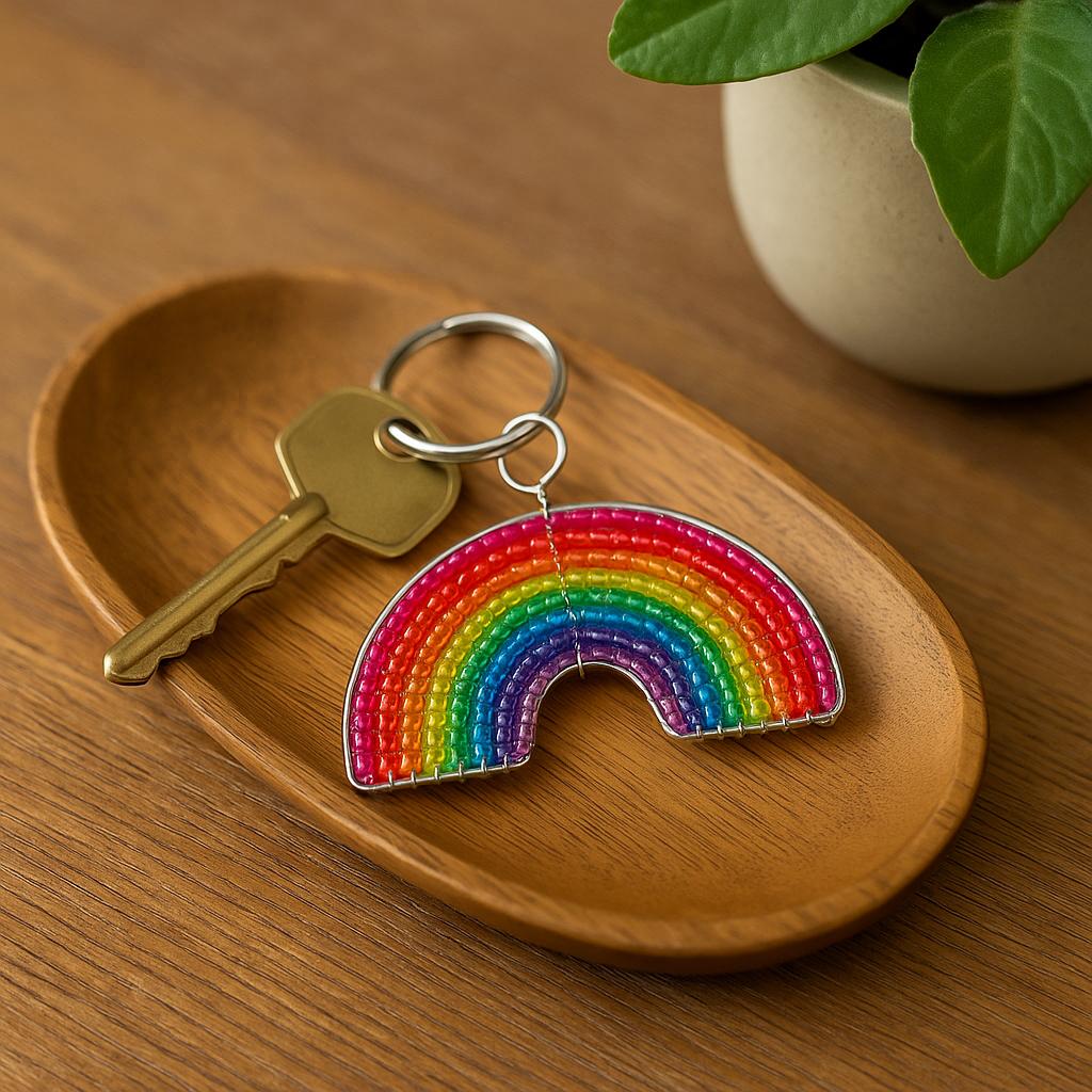 Handmade Haitian Artisan Beaded Rainbow Keyring (Set of 6)