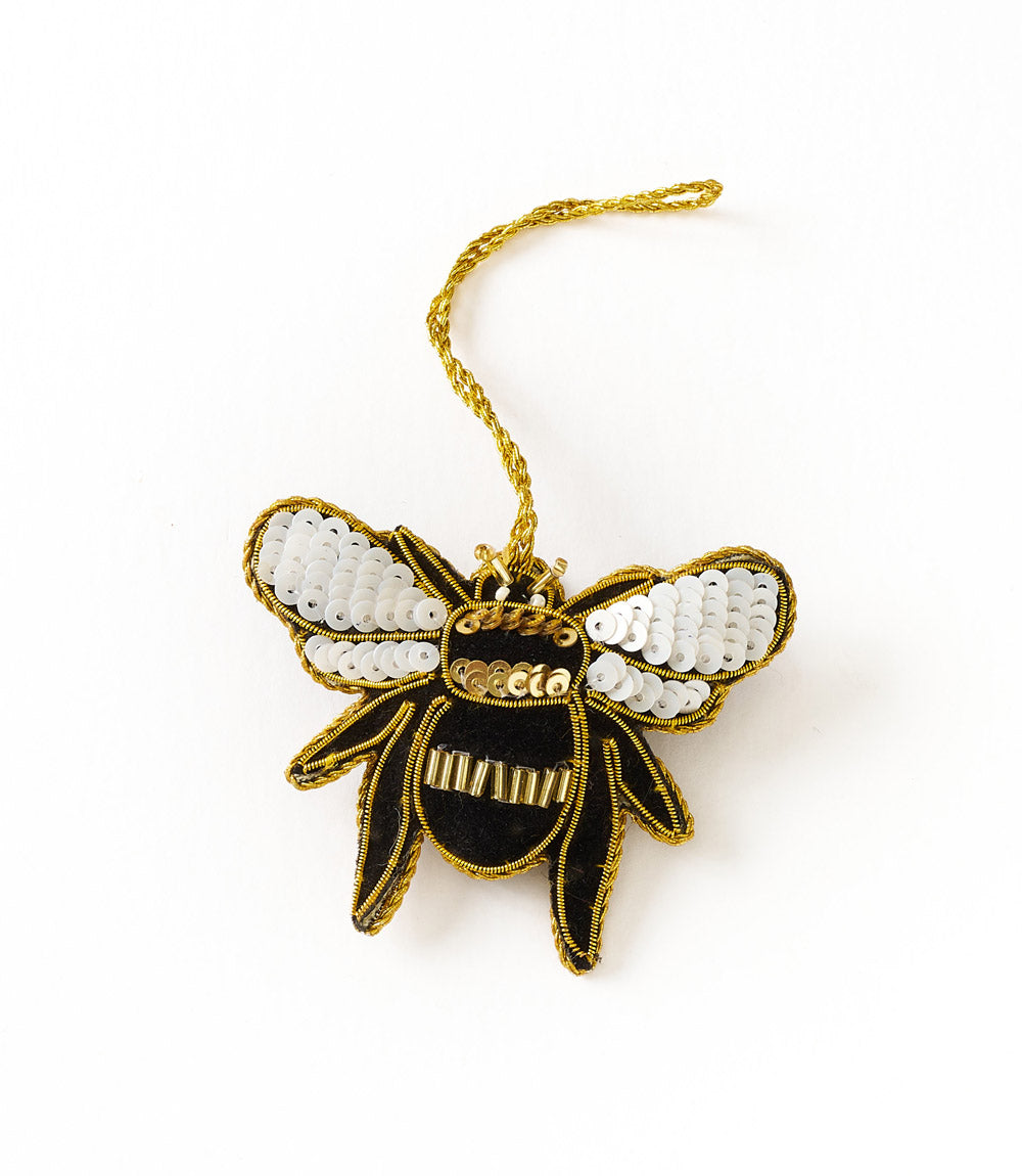 Larissa Plush Bee Beaded Felt Ornament (Embroidered)