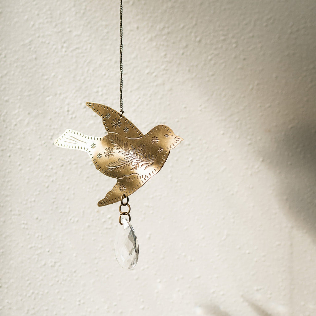 Surya Bird Engraved Brass Suncatcher