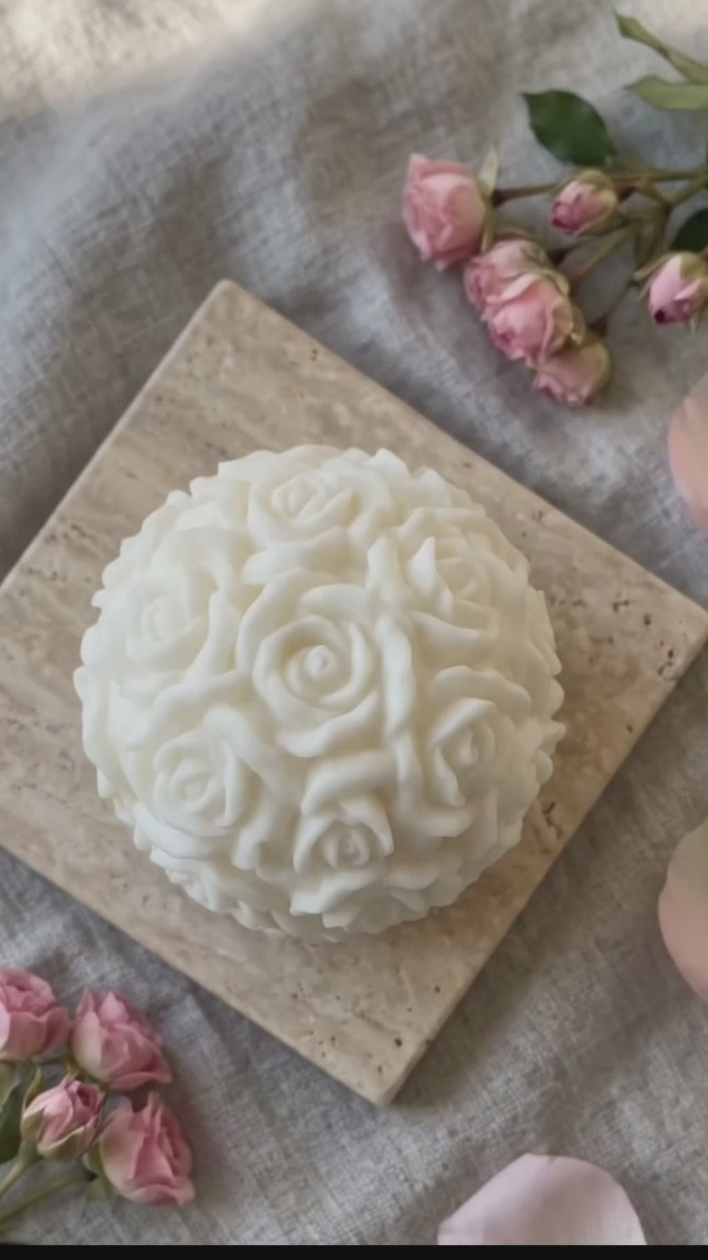 Rose Blossom Sculpture Candle (Ivory & Rose Pink)