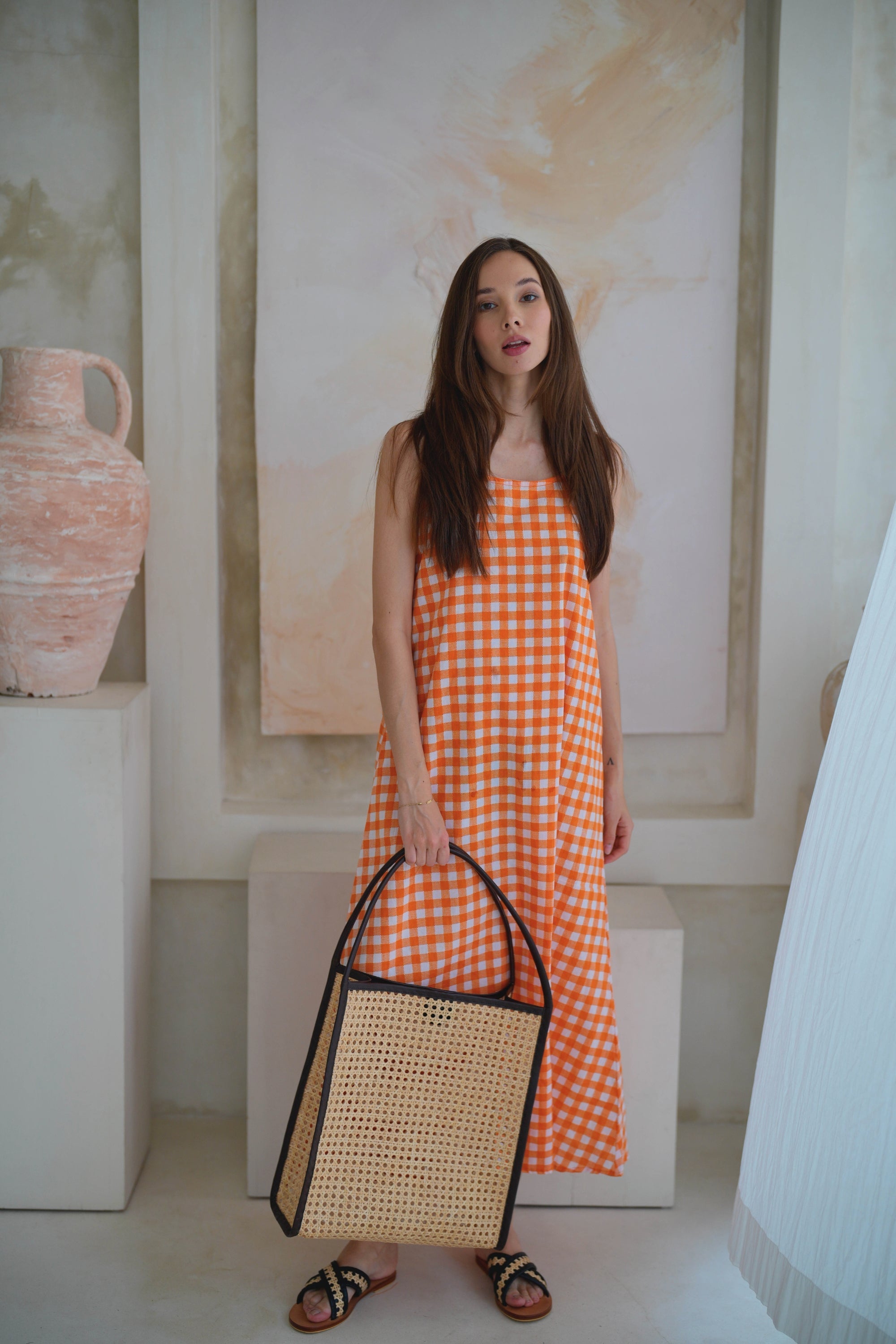 Viviana Oversized Cane & Leather Tote - Dark Brown