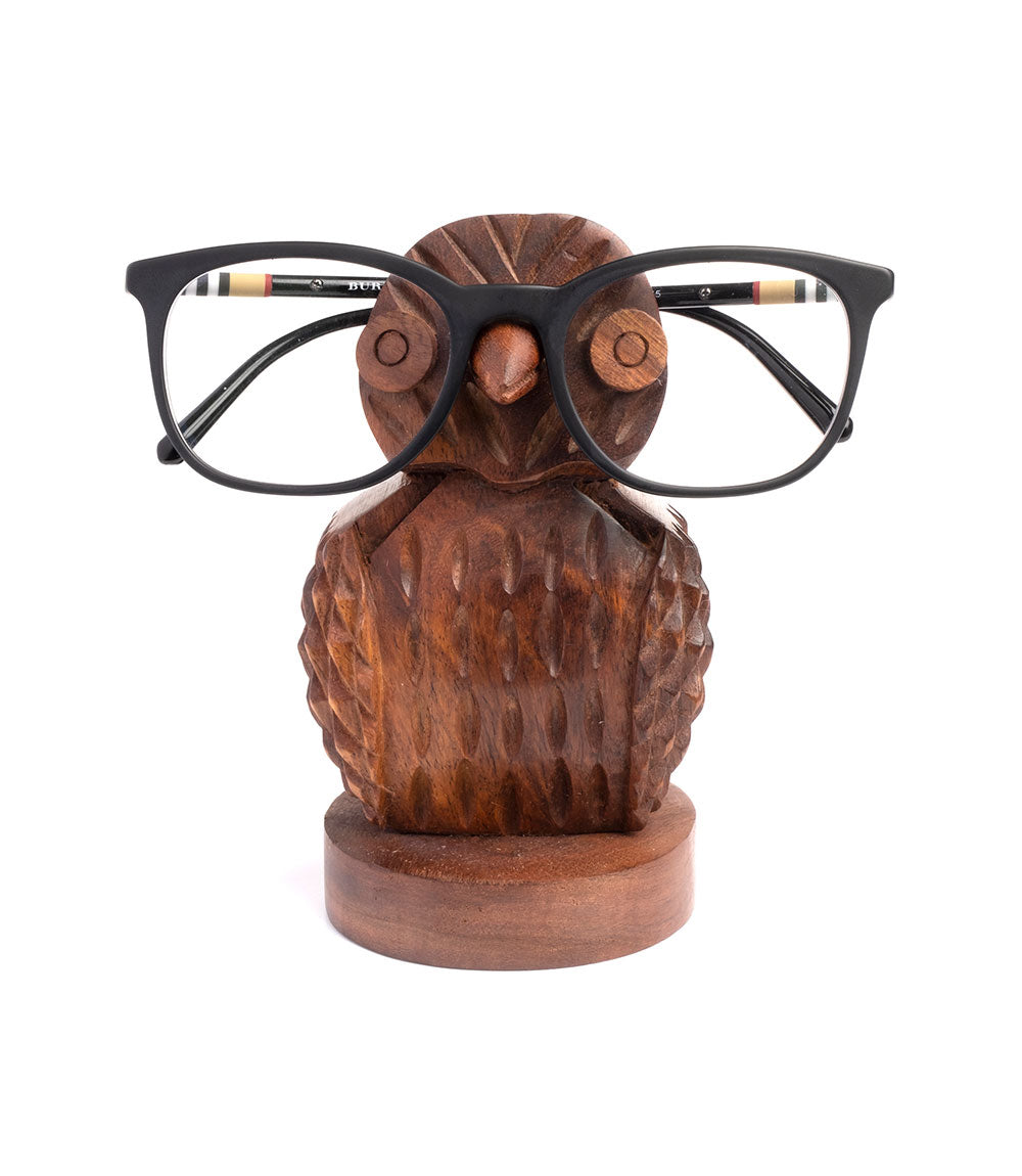 Hand-Carved Owl Eyeglass Holder Stand