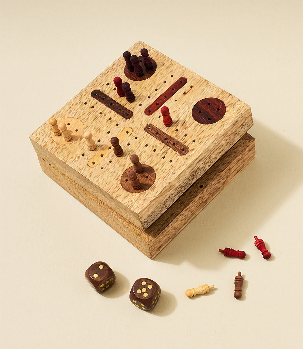 Hand Carved Pachisi Travel Game Set