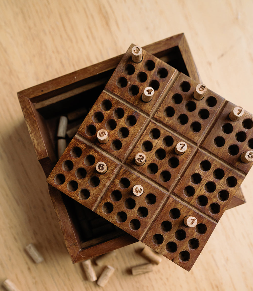 Sudoku Hand Carved Wood Peg Game